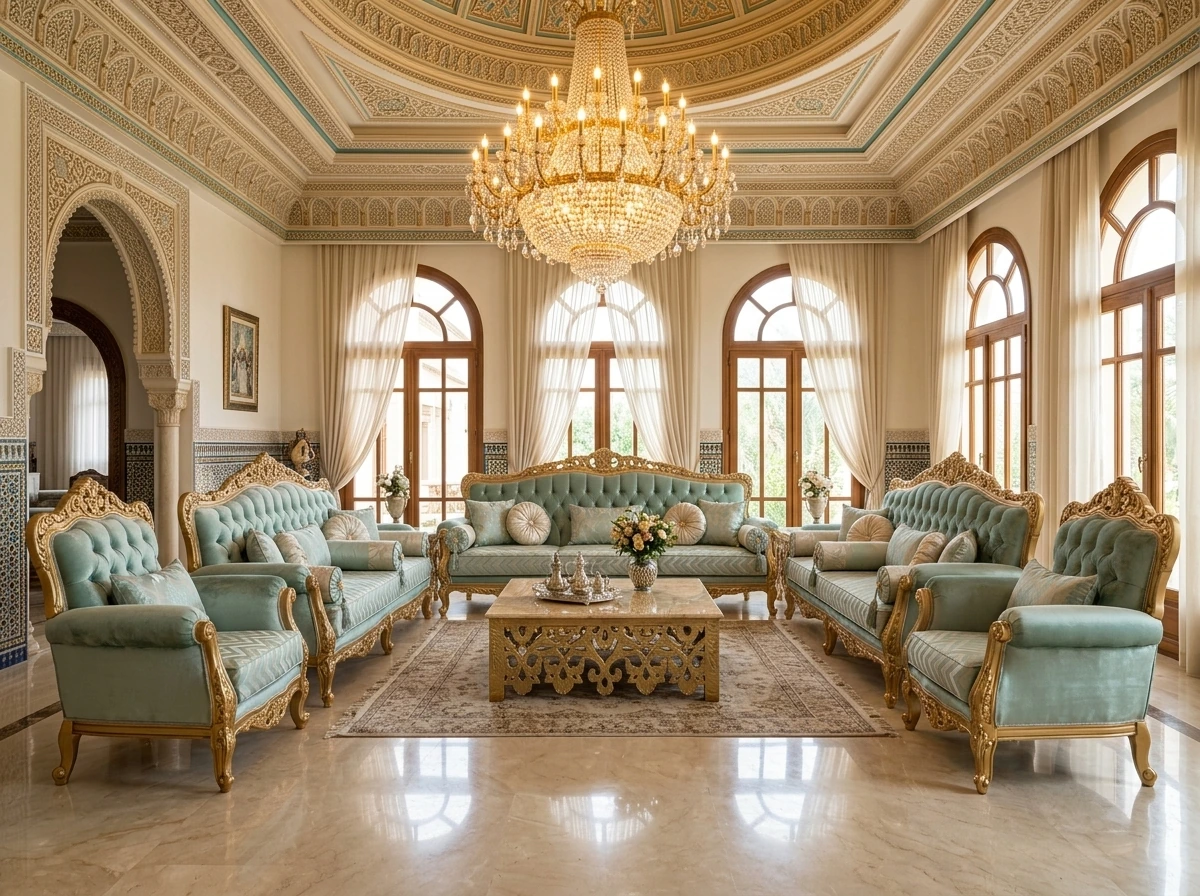 صالون النعناع الفضي الملكي بإطار مذهب